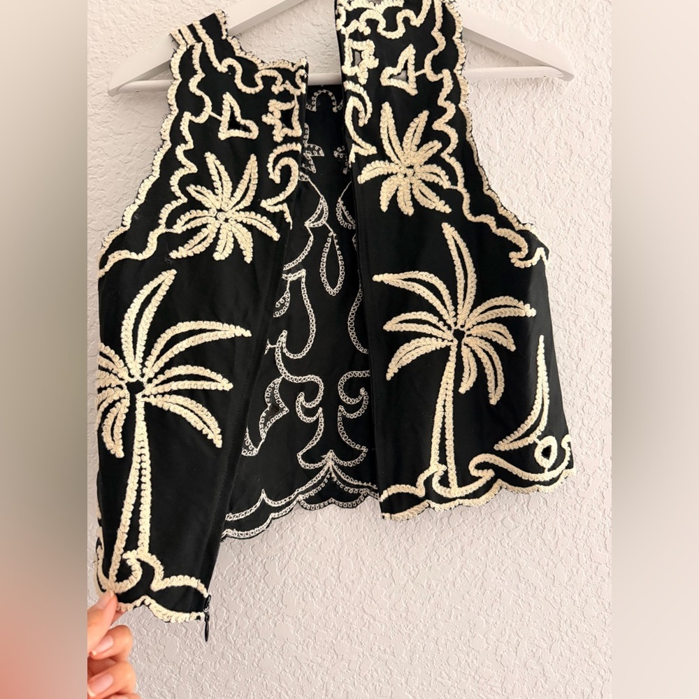 MAJE Lalmeraie Black Cotton Top Palm Tree Embroidery - Picture 3 of 6
